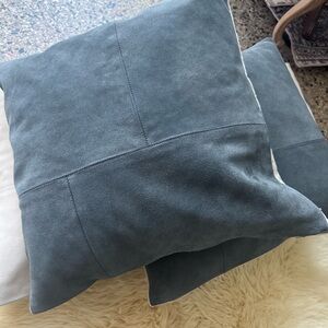 pottery barn pieced genuine suede pillow with insert set of 2 gray